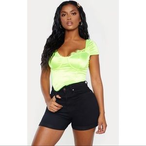 PrettyLittleThing Shape Black High Waist Fitted Denim Shorts, Size UK 10/US 6